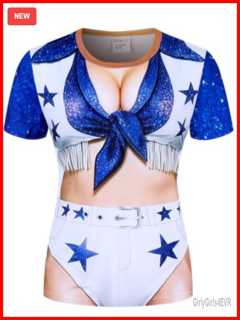 Roseelf Women's Halloween Cowboy Cheerleader Costume T-Shirt Crew Neck